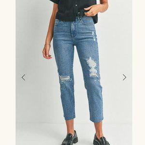 JBD Women's Karla Ripped-Knee Jean Size 25 in Medium Wash